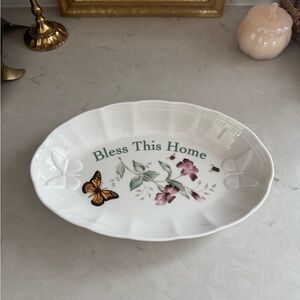Lenox Butterfly Meadow "Bless This Home" Oval Serving Tray Monarch Bees Flowers